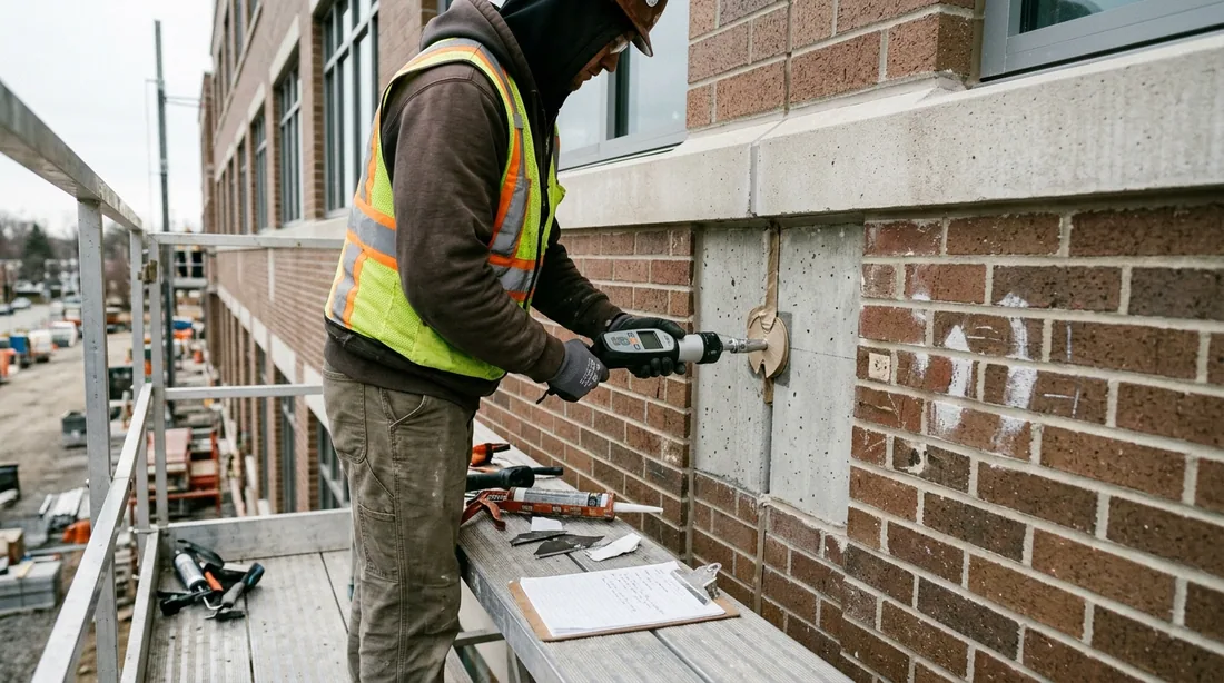 A test section installed and pull-tested before the full run, then spot tests during the work — Fort Wayne, IN